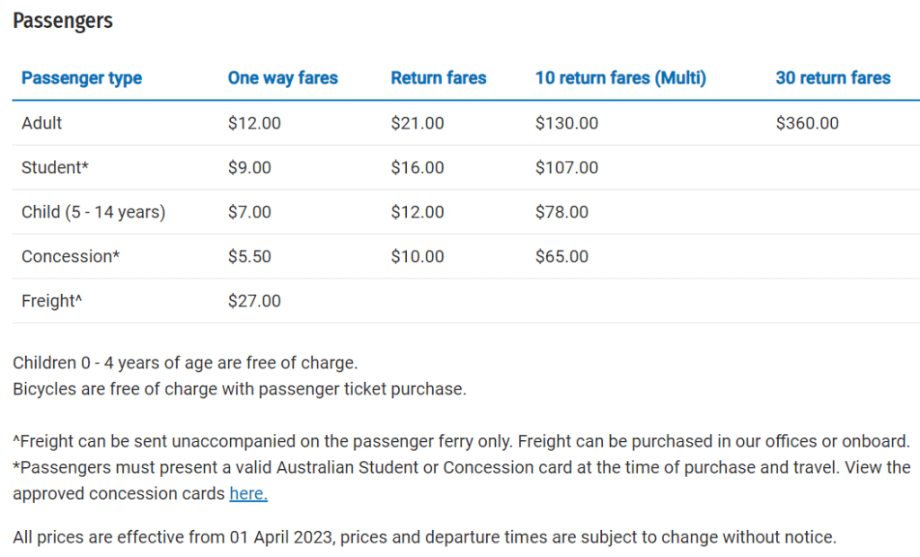 Straddie passenger fee