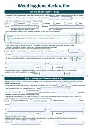 An example of a Weed Hygiene Declaration