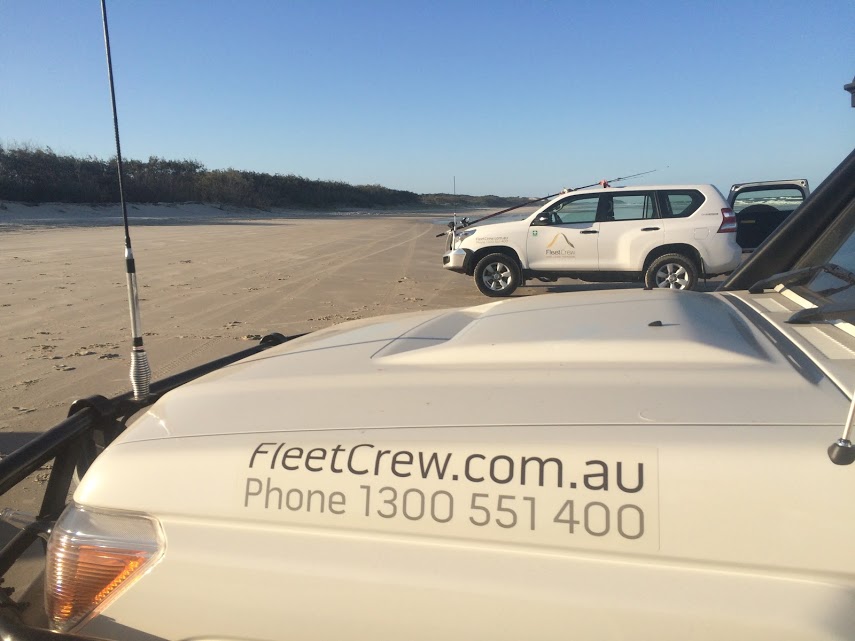 FleetCrew Contact Details on a 4WD Vehicle on the Beach
