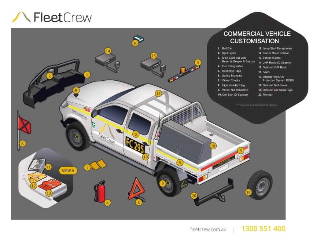 Commercial 4WD hire ute customisation list