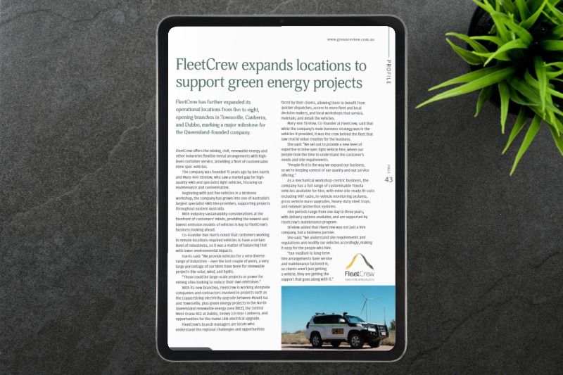 A laptop with the screen displaying a website article about FleetCrew