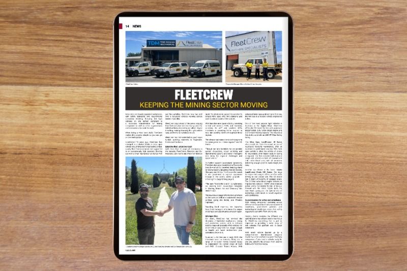 A laptop with the screen displaying a website article about FleetCrew