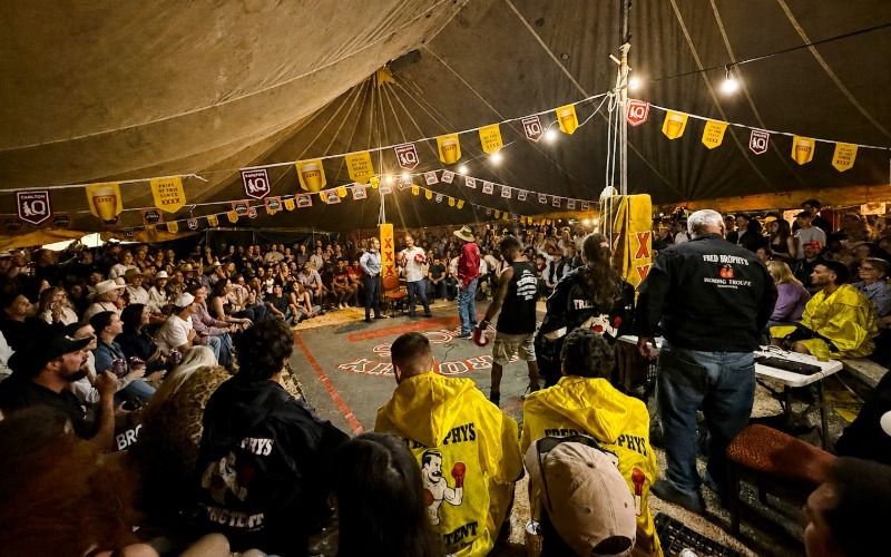 Fred Brophy Boxing Tent filled with excited spectators